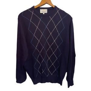 Viyella Mens Wool Blend Crewneck‎ Pullover Sweater Diamond Pattern Size Large